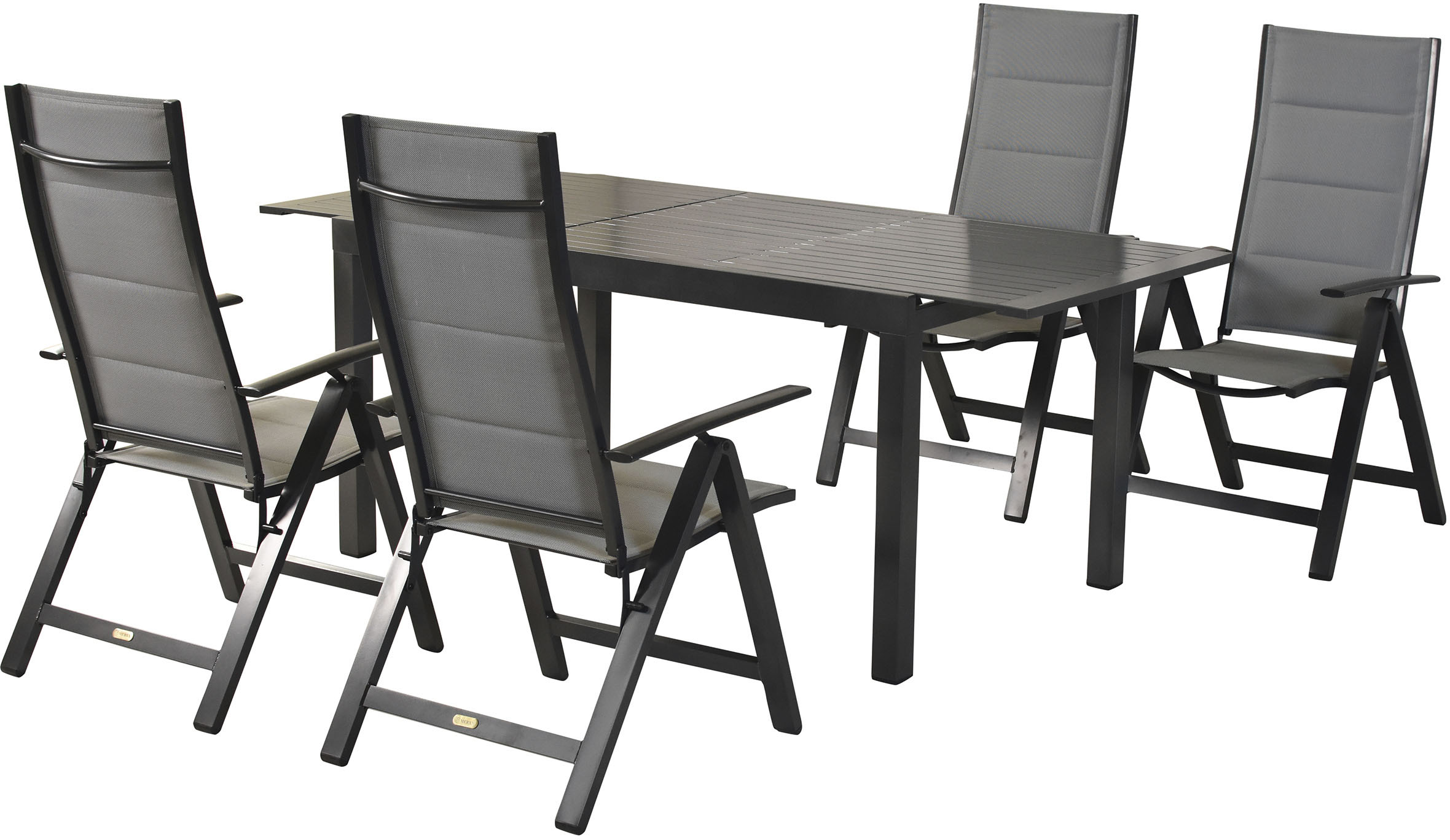 Garten-Essgruppe MERXX "»Florenz«", grau (grau, grau, graphit), Auszugsplatte, ausziehbar klappbar, Aluminium, Kunststoff, Sitzmöbel-Sets, Tischplatte aus Aluminum Image