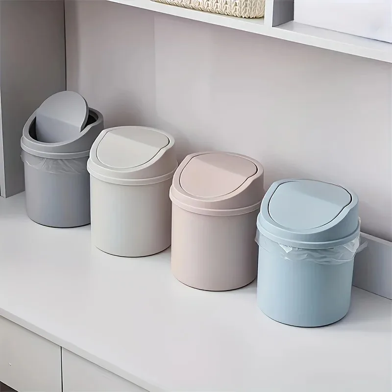 Mini Desktop Trash Can with Lid Household Living Room Plastic Small Trash Can