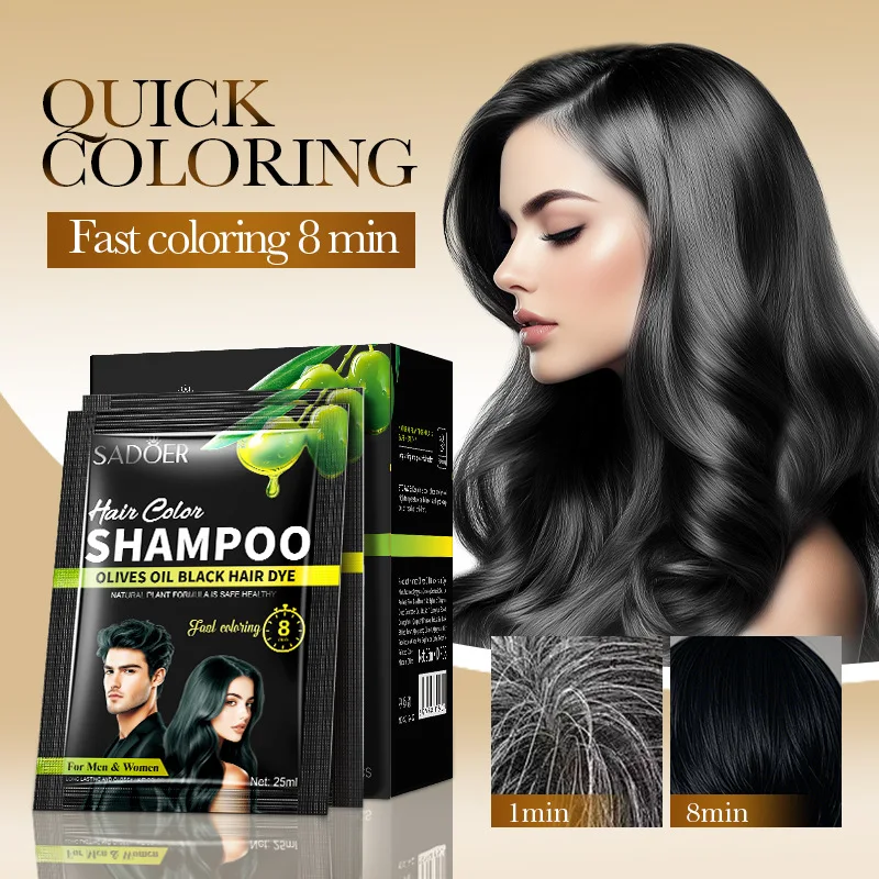 10 Stück schnelles schwarzes Haar-Shampoo, 15 Minuten schnell werden, schwarze Haarfärbemittel, Kräuter, natürliche Haarpflege, Wiederherstellung von Farbstoff-Shampoo, Haarpflege Image