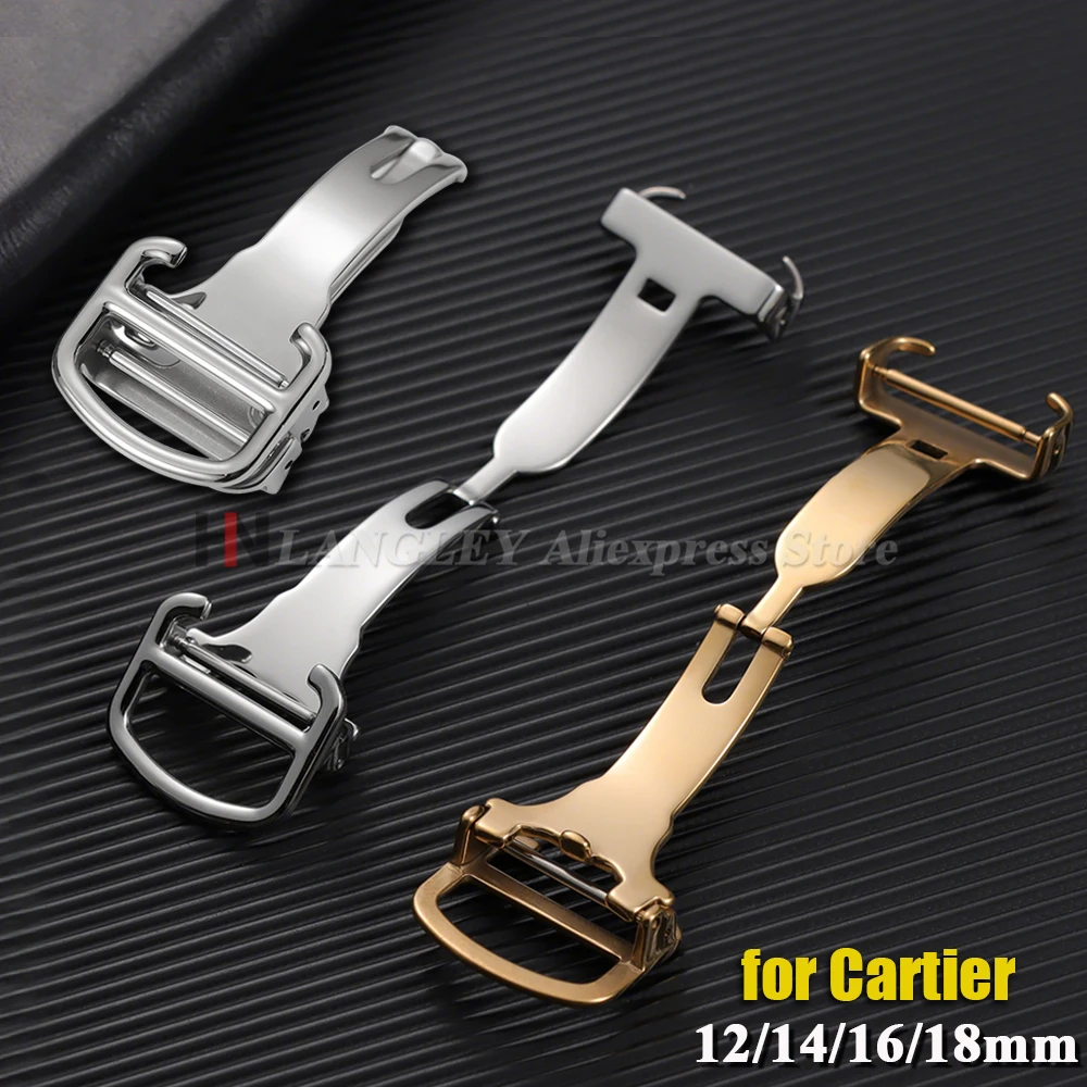 12mm 14mm 16mm 18mm Edelstahl-Uhrenschließe für Cartier Tank und Ballon Bleu in Silber und Roségold, Faltschließe Zubehör Image