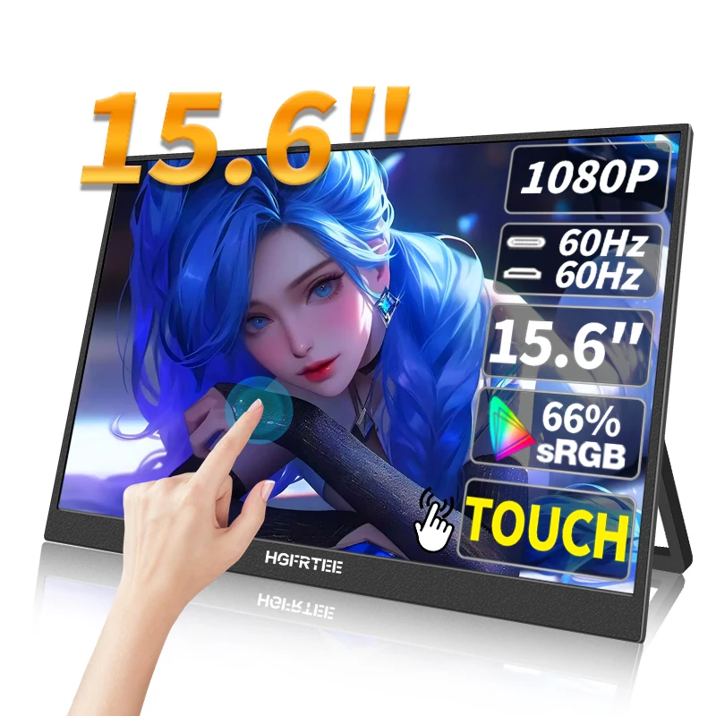 HGFRTEE 15,6 Zoll tragbarer Touch-Monitor ADS-IPS 1920*1080P 300cd/m2 Erweitertes Display für Laptop, zweiter Bildschirm, XBox PS4/5 Image
