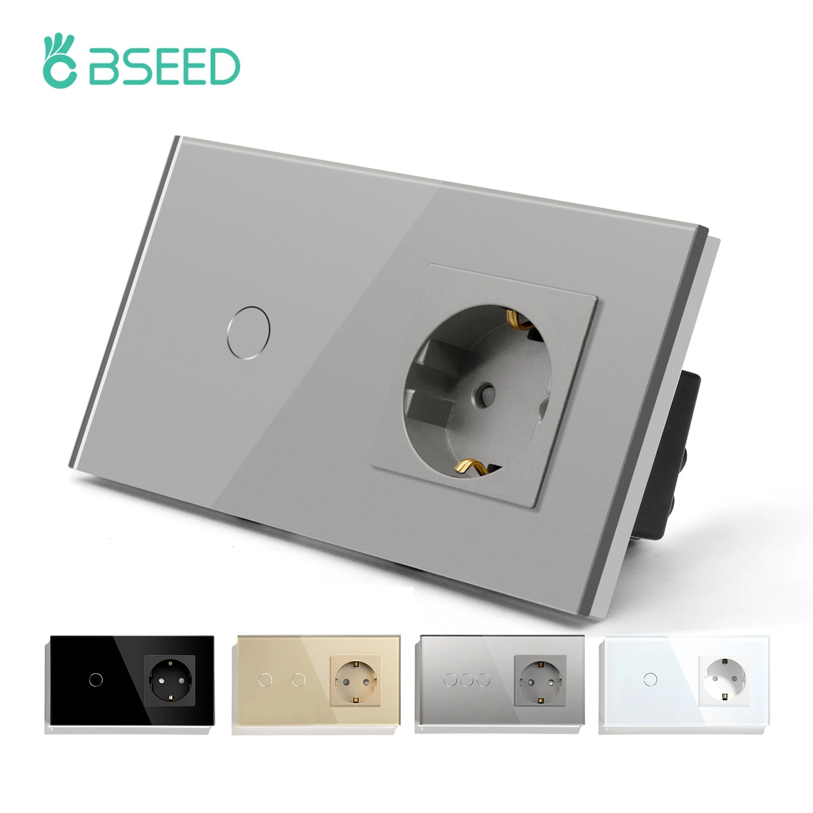 BSEED Touch Licht Schalter Wand EU Steckdose 1/2/3Gang 1Way Touch Schalter Steckdose Max. last 300W/Gang Glas Panel Wand Schalter