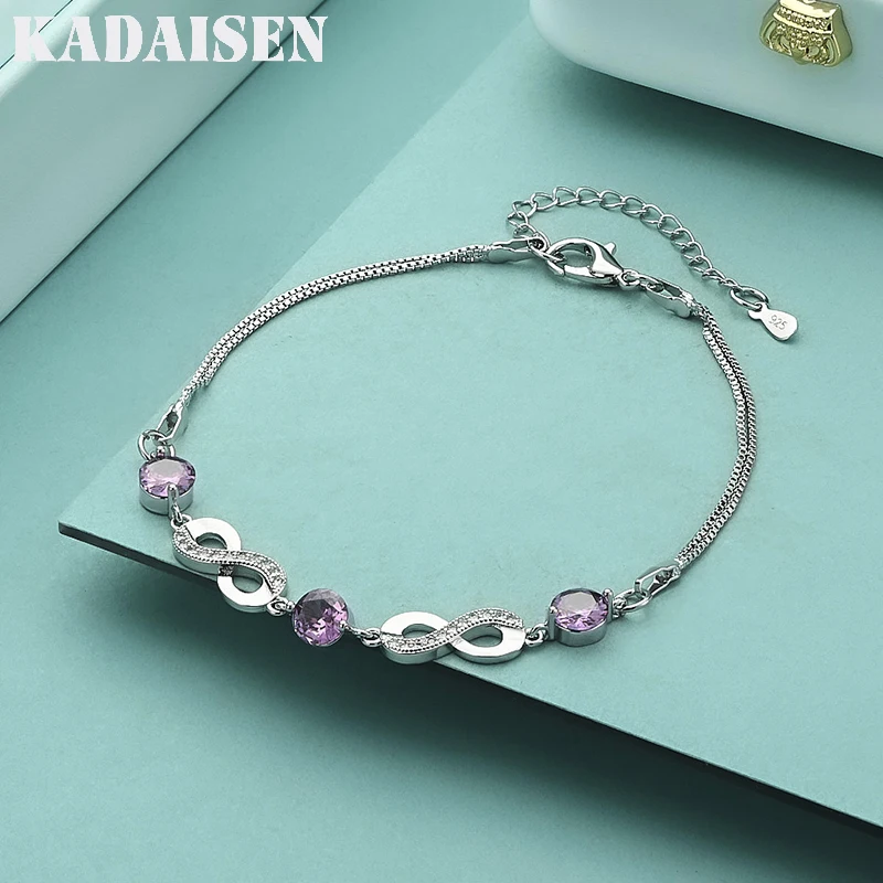 Authentisches 925 Sterling Silber Endless Love Infinity Kettenglied Verstellbares Damenarmband Luxuriöser Silberschmuck SCB037 Image