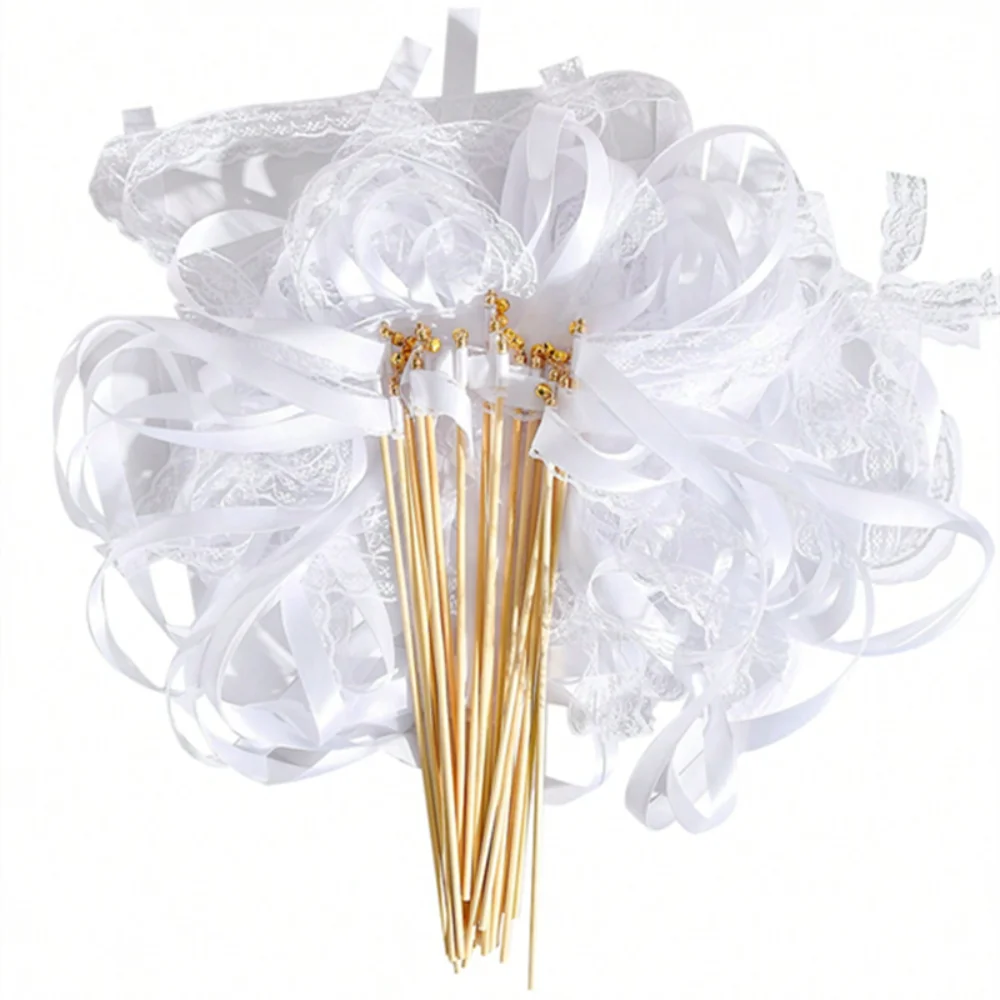 Spitzen-Feenstäbe: Ästhetische Partydekoration, bunte Seidenbänder, umweltfreundliche Hochzeitsbandstäbe für festliche Bühnen und Feiertage Image