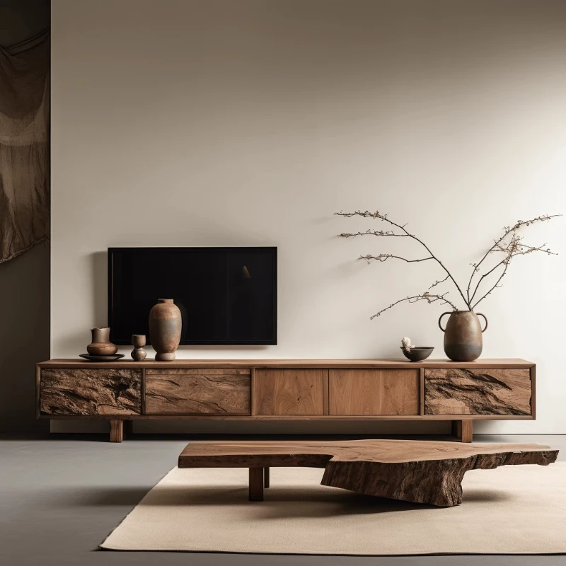 Holz-Wohnzimmer-TV-Ständer, fortschrittlicher minimalistischer Designer-Boden, Schlafzimmer-TV-Schrank, moderne nordische Holzmöbel, Fernsehtisch-Möbel Image