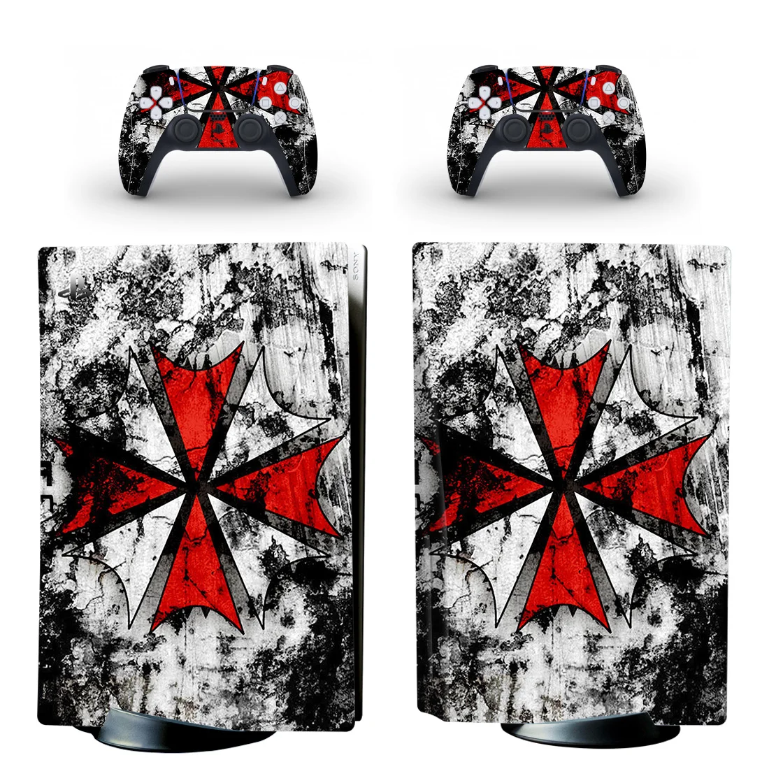 Regenschirm-Design PS5 Slim Disc Digital Skin Sticker Aufkleber-Set für Konsole und 2 Controller PS5 Pro Disk Vinyl-Sticker Image