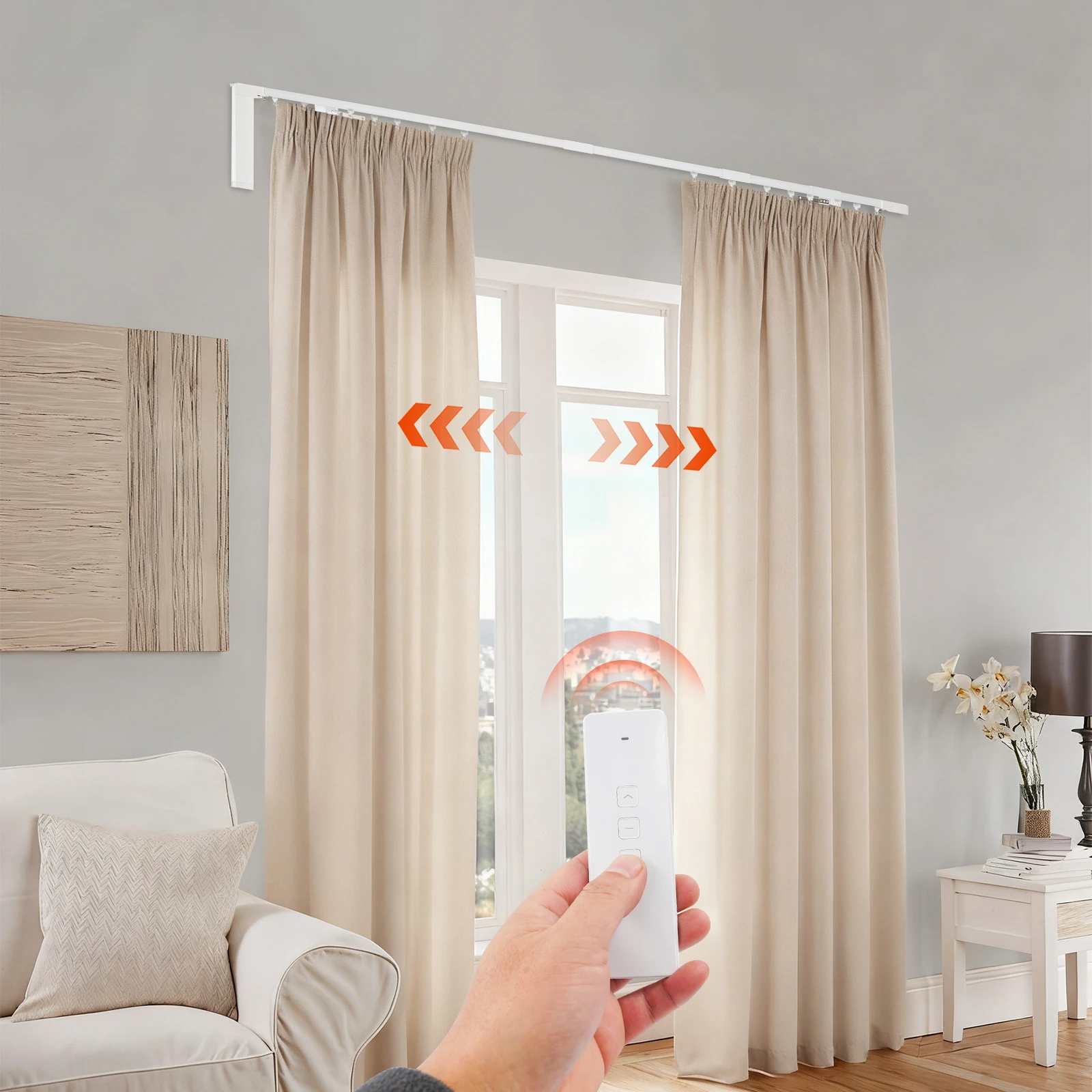 Elektrische Vorhangschiene Motorisierte Vorhangschiene mit Fernbedienung Intelligentes Elektrisches Vorhangschienen-Set Image