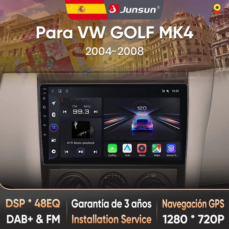 Junsun Radio mit KI-Sprachsteuerung für VW Golf Mk4 2004 2005-2008, Kabelloses CarPlay, Android Auto Autoradio 2DIN mit Bluetooth, DAB+, GPS, RDS Image