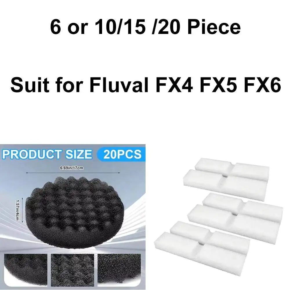6 oder 10/15/20 Stück kompatibles Schaumstoffpolster, passend für Fluval FX4/FX5/FX6 Aquariumfilter Image