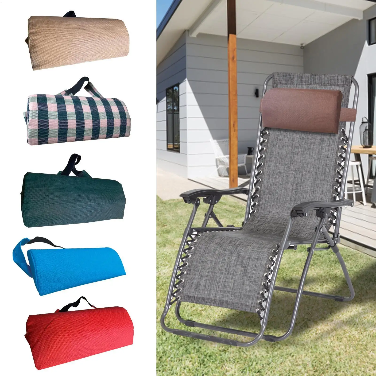 Liegestuhl-Nackenkissen, ergonomisch gestaltet für Kopf und Hals, abnehmbares Kissen, weiche Kopfstütze für Liegestühle, Sofas, Betten Image