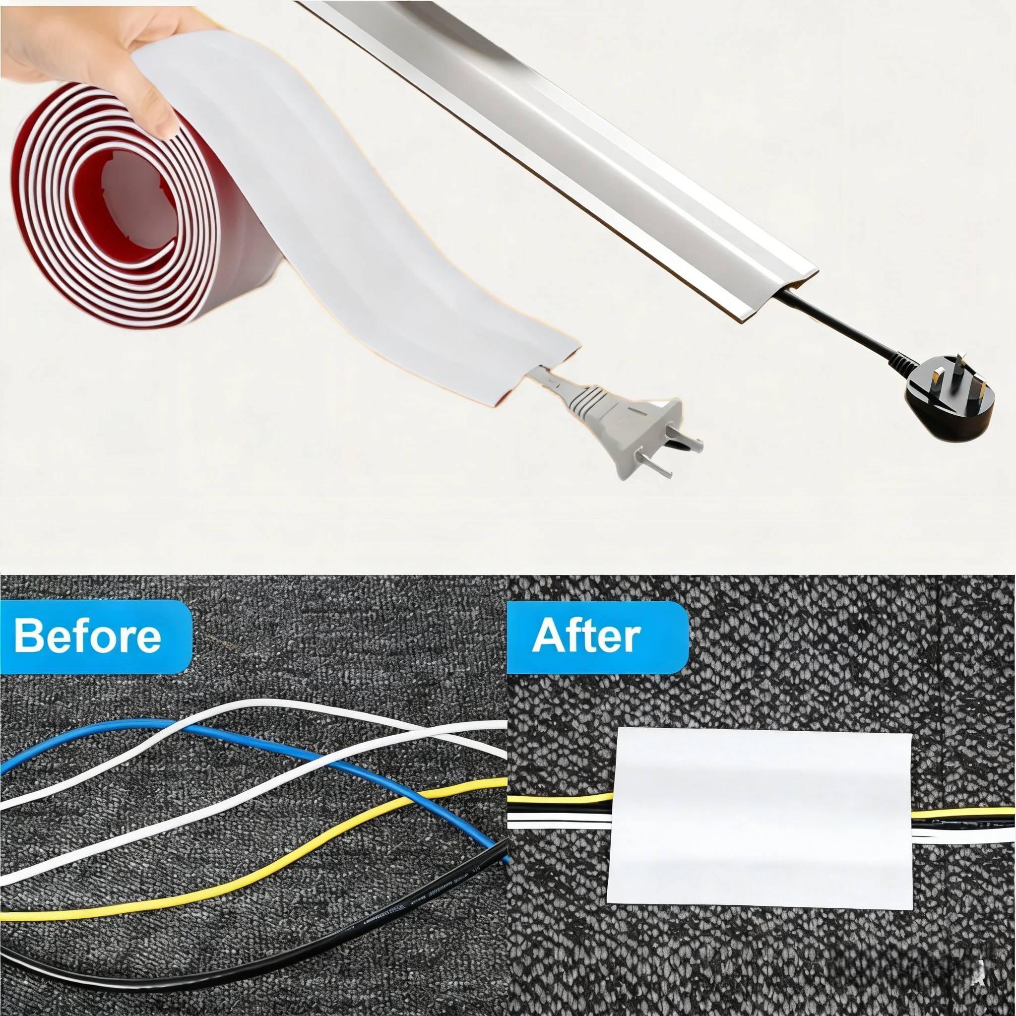 1 Stück Bodenkabelabdeckung, PVC Weiche Kabelabdeckungen, Kabelabdeckung für den Boden, PVC-Kabelabdeckungen für Kabel auf dem Boden zum Verstecken von Verlängerungskabeln & Schutz Image