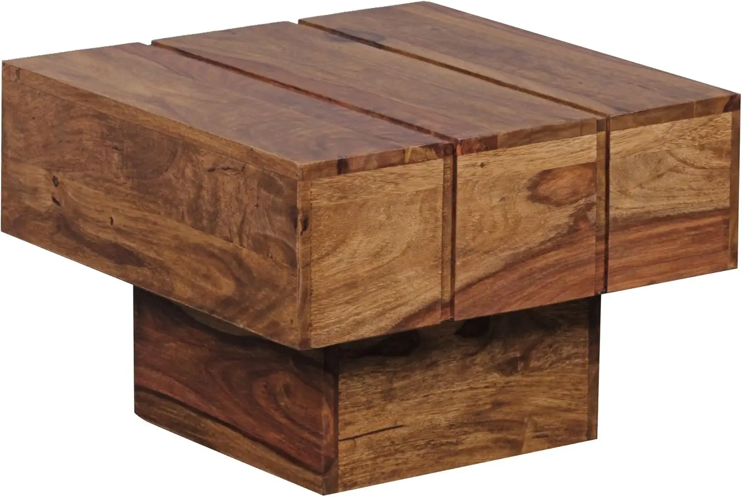 Beistelltisch aus Massivholz Sheesham, Wohnzimmertisch 44 x 44 x 30 cm, Couchtisch im Landhausstil, quadratisch Image