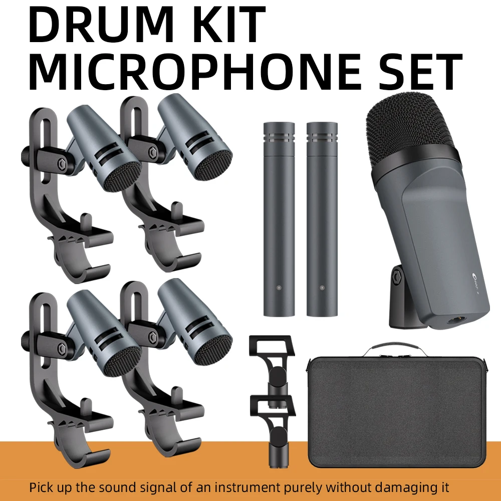 Instrumentenmikrofon E608, 7-teiliges kabelgebundenes Trommel-Mikrofon-Set, dynamisches Kick-Bass-Tom/Schnare-Becken, Verwendung für Schlagzeug, Gesang, Band, DJ, Bühne, Inst