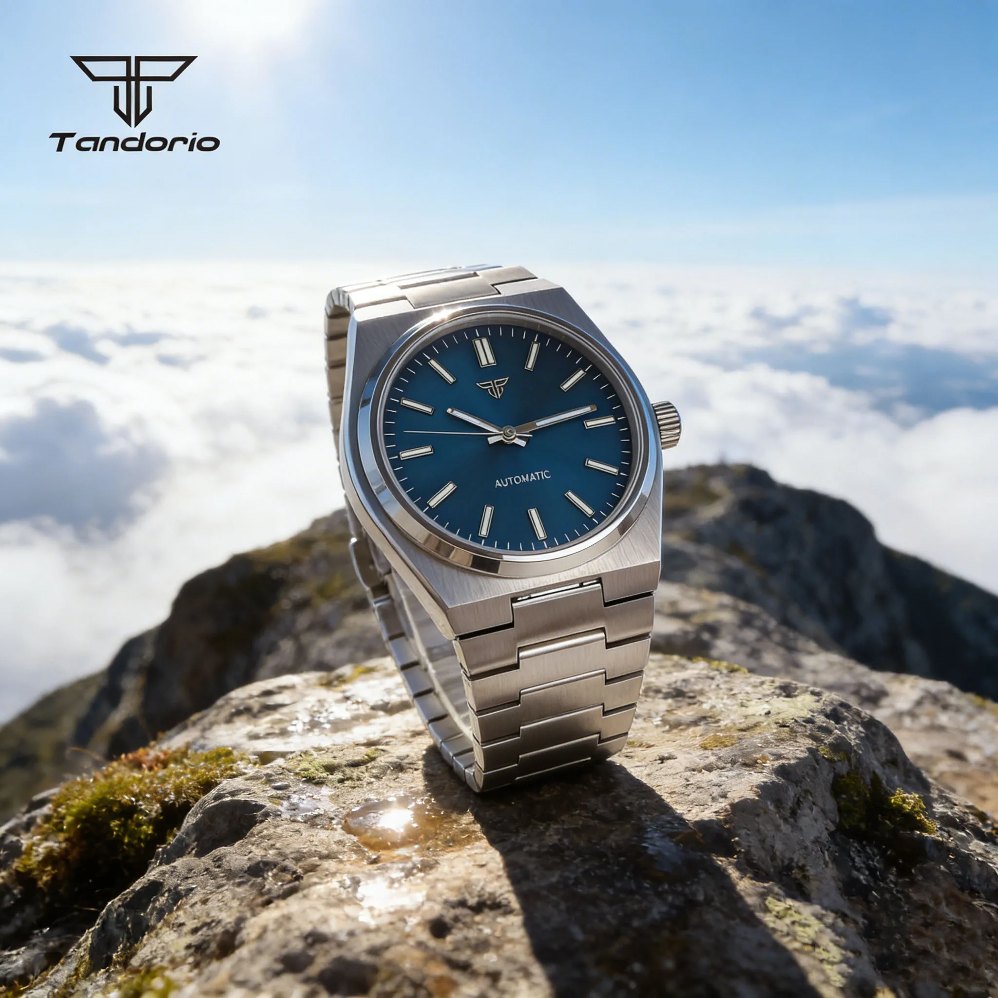 Tandorio Fashion 40mm Automatik NH35/Asia2824 Prx Style Saphir-Uhr für Herren Sunburst Edelstahl-Armbanduhr mit Klarsichtboden Image