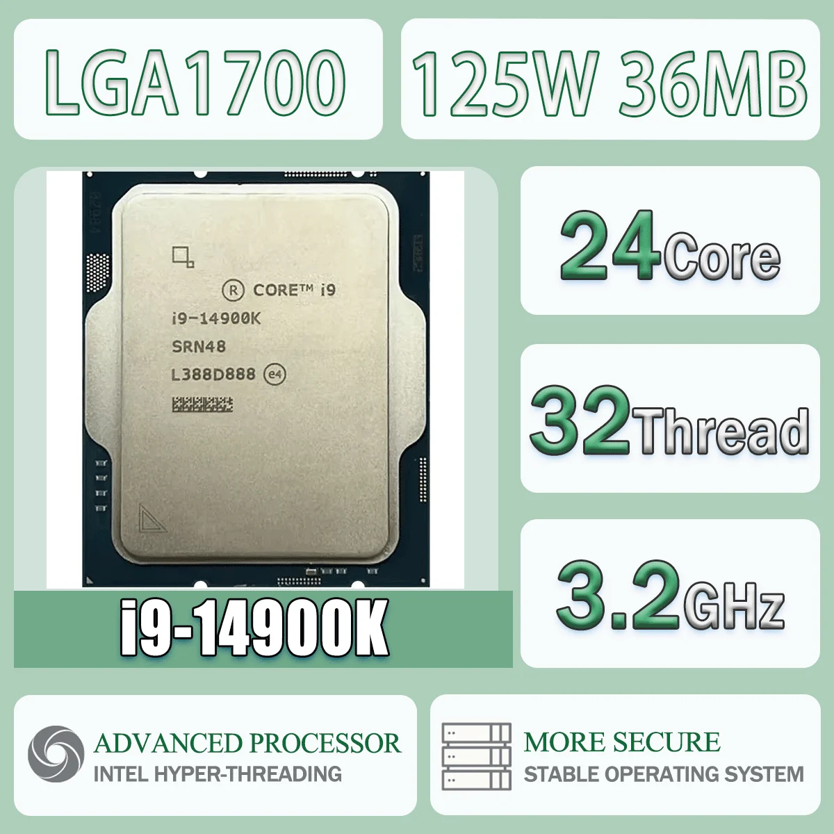 Intel Core i9-14900K 24C/32T 3,2 GHz 125 W 36 MB Cache 10 nm Raptor Lake Refresh DDR5-5600/DDR4-3200 SRQ38 LGA 1700 UHD Graphics 770 Image