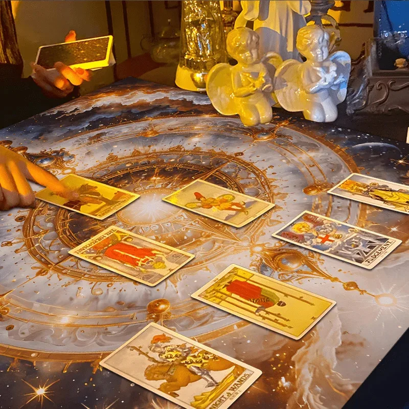 VIKAMA Tarot-Stofftuch (Goldenes Nebel-Muster), Wahrsagerei-Ritual Altartuch, Astrologie-Tischdecke Image