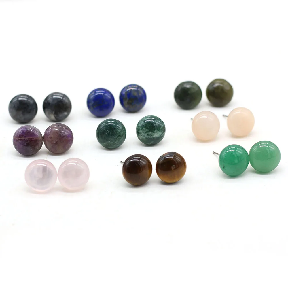 Neue Einfache Trendy Geometrische 12mm Runde Natürliche Stein Stud Ohrringe Für Frauen Mode Nette Amethyst Quarz Ohrring Großhandel Image