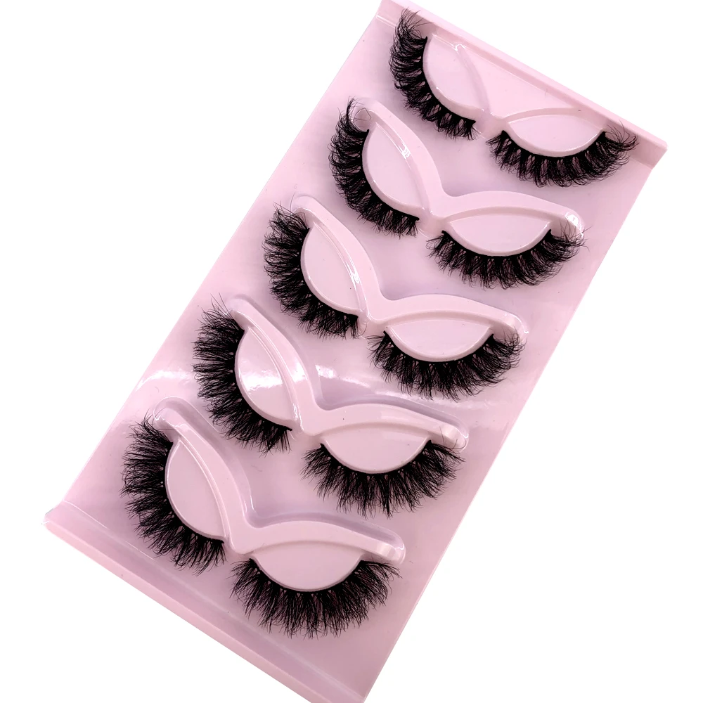 Falsche Wimpern, Katzenauge, Wispy-End-Auge, länglich, dicke Nerzwimpern, flauschig, kurz, natürlich, künstliche Wimpern, 5 Paar, Multipackack Image