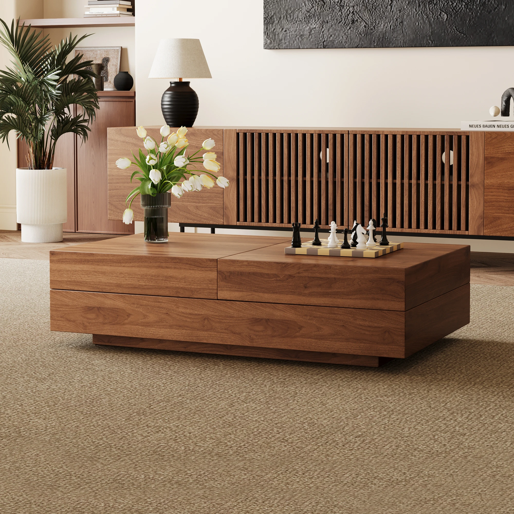 Ausziehbarer Couchtisch mit Holz in Walnussoptik - Moderner Wohnzimmertisch & Kaffeetisch im Rechteck-Design(120 cm bis 208 cm) Image