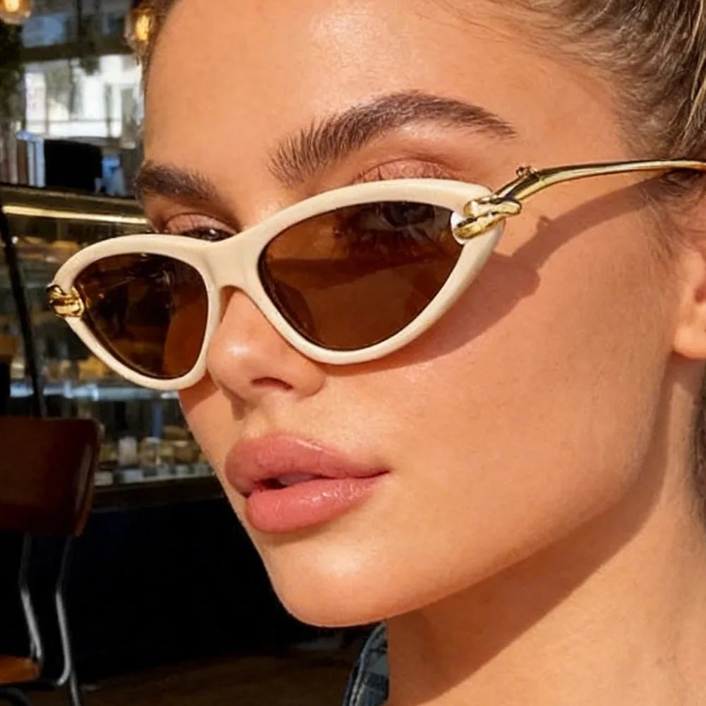 Vintage kleine Cat-Eye-Sonnenbrille für Damen, neue modische beige Farbverlaufs-Sonnenbrille aus Legierung, elegante Damen-Sonnenbrille zum Autofahren, UV400-Schutz.