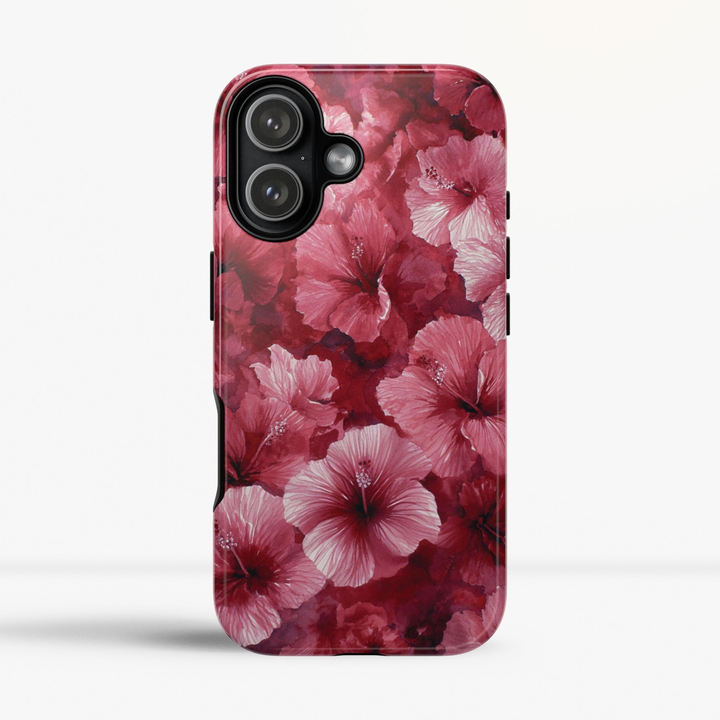 Custodia per telefono con motivo floreale di ibisco: resistente custodia per telefono color bordeaux per iPhone, Samsung Galaxy, Google Pixel, effetto