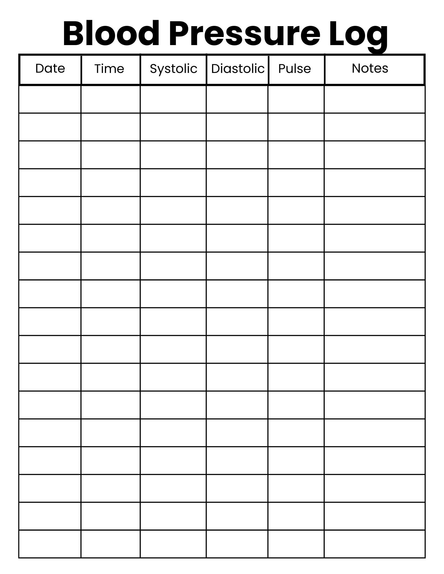 Registro della pressione sanguigna stampabile / Tracker della pressione sanguigna in PDF / Foglio di registrazione giornaliera della pressione sanguig