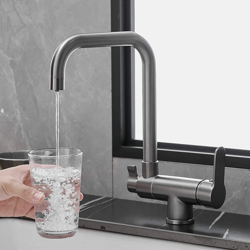 Robinet de cuisine pliable avec filtre à eau gris, mitigeur de cuisine avec filtre à eau potable, robinet d'évier de cuisine WF-6702