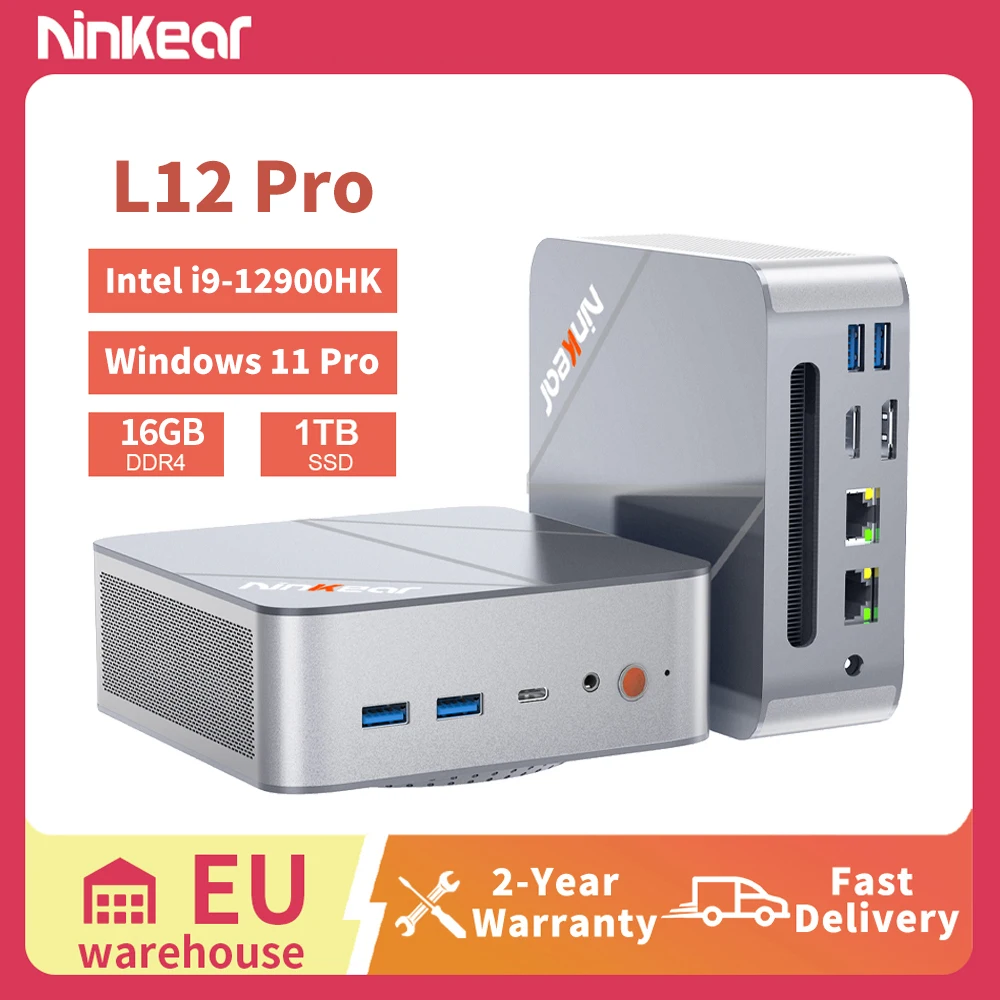 Mini PC Ninkear L12 Pro Intel i9-12900HK Windows 10/11 16GB DDR4 1TB SSD WiFi 6 BT5.2 Triple Écran Ordinateur de Bureau Gaming Compact pour Bureau Maison Multimédia