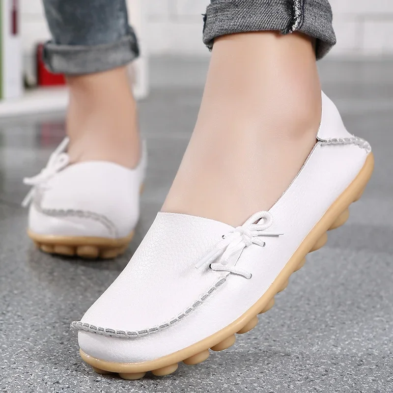 Chaussures pour femmes mocassins chaussures plates femme mocassins en cuir véritable femme chaussures sans lacet Ballet infirmière chaussures pour femmes grande taille 2024