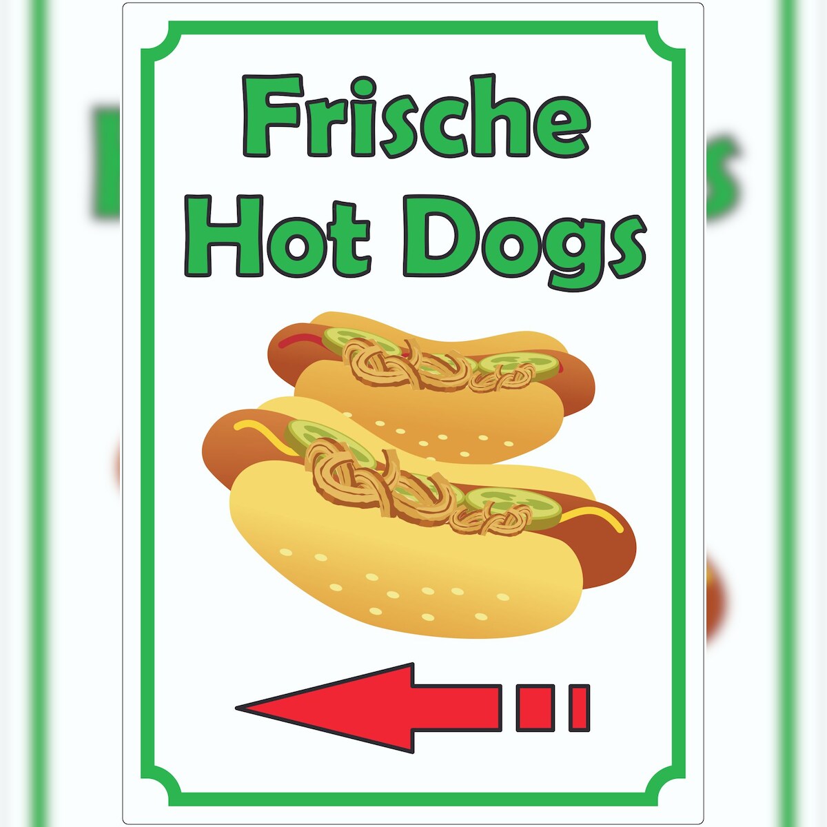 HB-Druck Frische Hot Dogs Aufkleber Hochkant mit Pfeil links A7 (74x105mm) Image