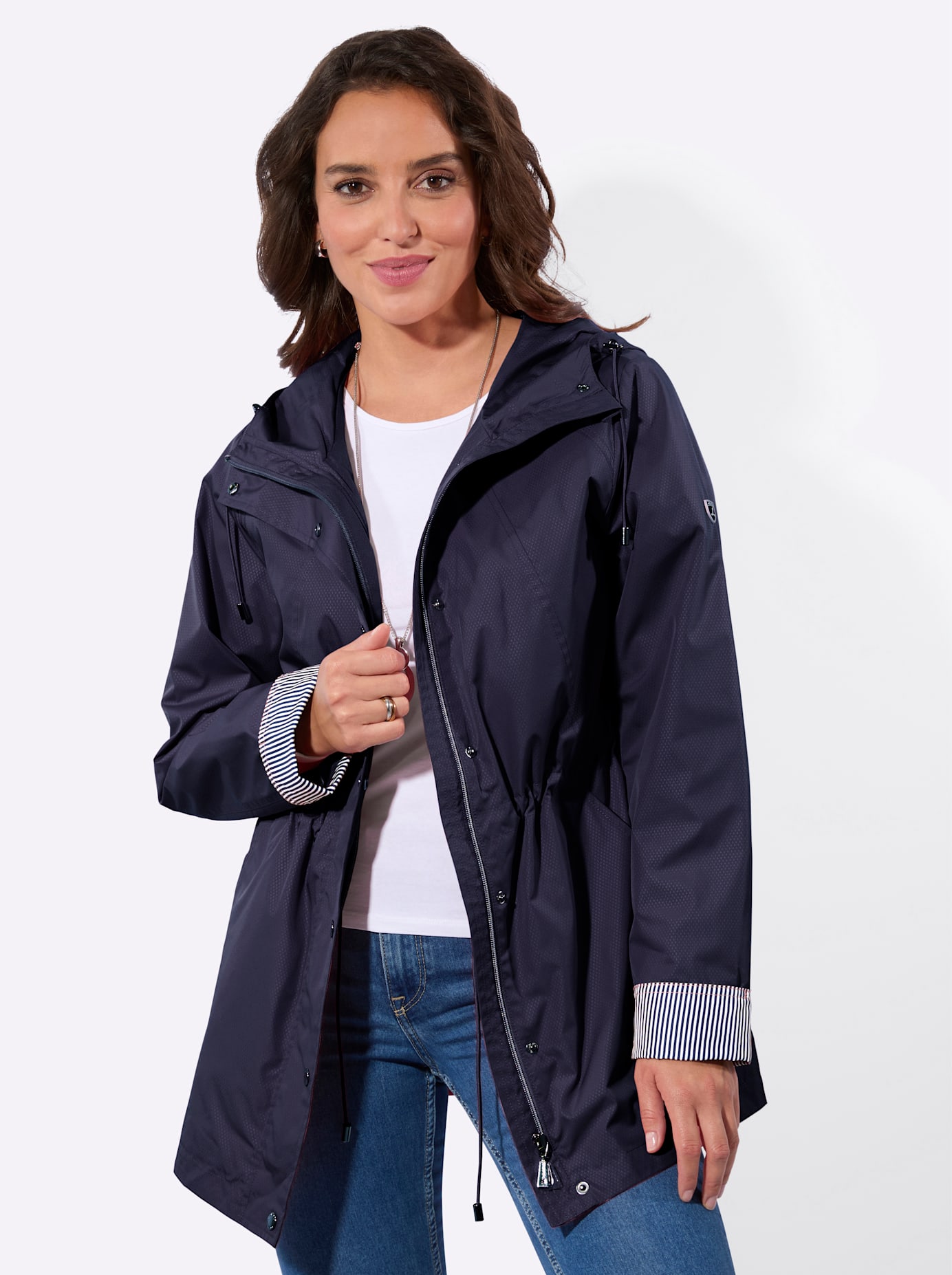 Langjacke CASUAL LOOKS, Damen, Gr. 38, marine, 100% Polyester, Besatz:100% Polyester, gemustert, unifarben, Jacken Langjacke Image