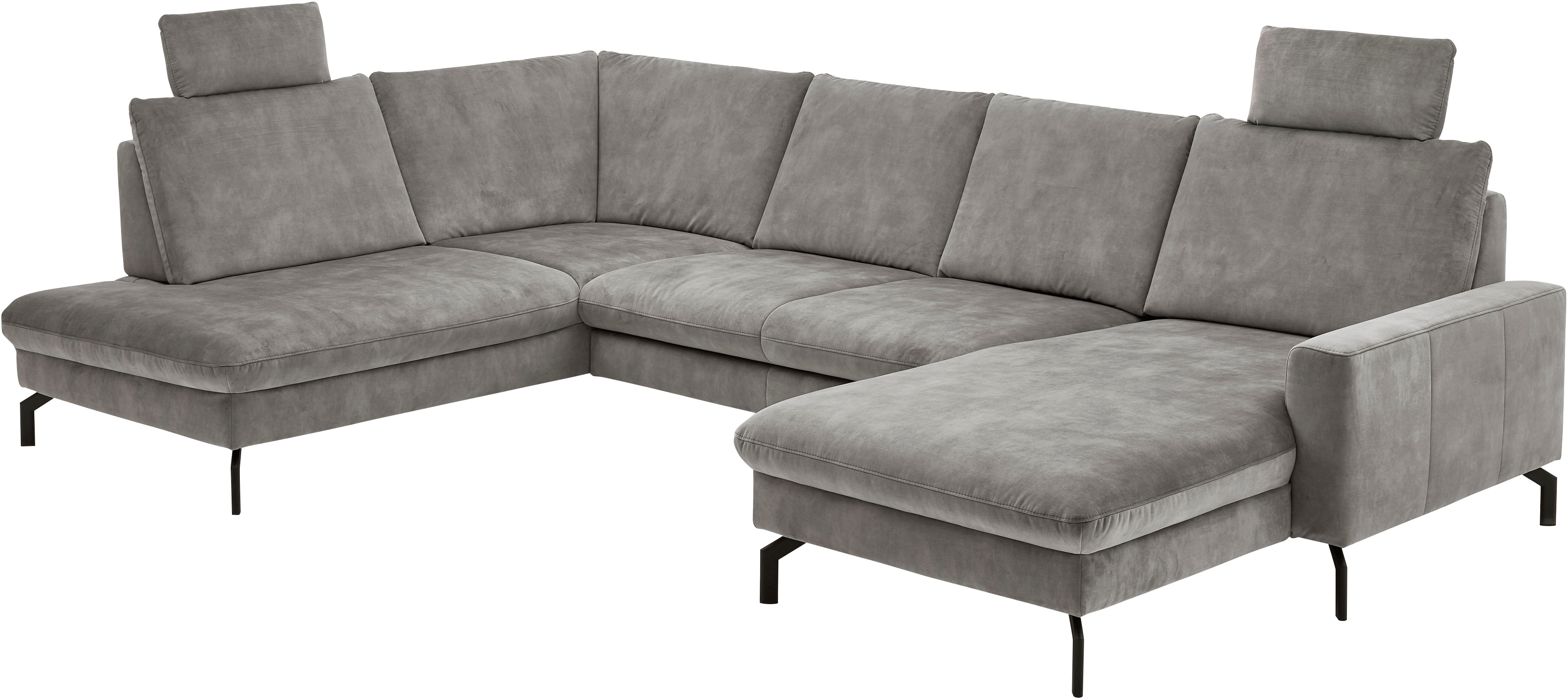 Wohnlandschaft DIE PLANBAR "ZE-EM20028 U-Form, Breite 332 cm", amira silber, B:332cm H:114cm T:220cm, 100% Polyester, Sofas, Wohnlandschaft, wahlweise mit Kopfstützen und Sitztiefenverstellung Image