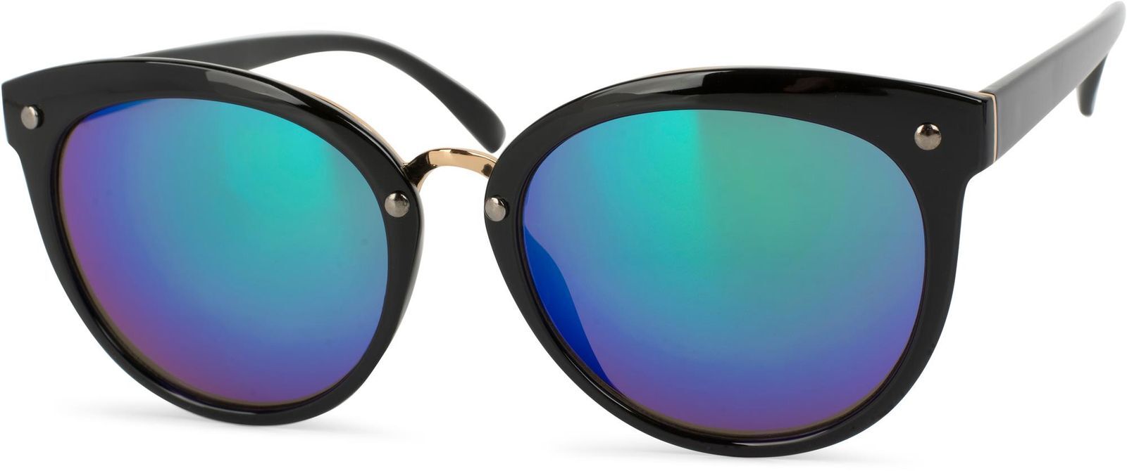 Sonnenbrille STYLEBREAKER "Cat Eye Sonnenbrille Material-Mix-Rahmen", Damen, grün (gestell schwarz, glas grün, blau verspiegelt), Modisch, Sonnenbrillen Sonnenbrille