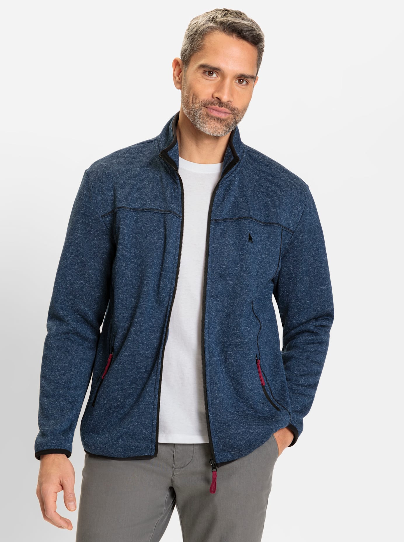 Strickfleecejacke CATAMARAN, Herren, Gr. 64/66, blau (blau, meliert), 100% Polyester, meliert, Jacken