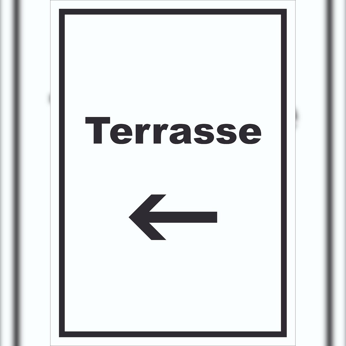 HB-Druck Terrasse Schild mit Text und Richtungspfeil links hochkant A2 (420x594mm) Image