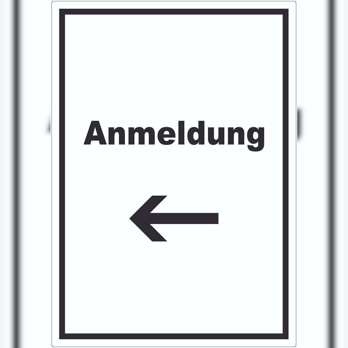 HB-Druck Anmeldung Aufkleber mit Text und Richtungspfeil links Aufnahme hochkant A7 (74x105mm) Image