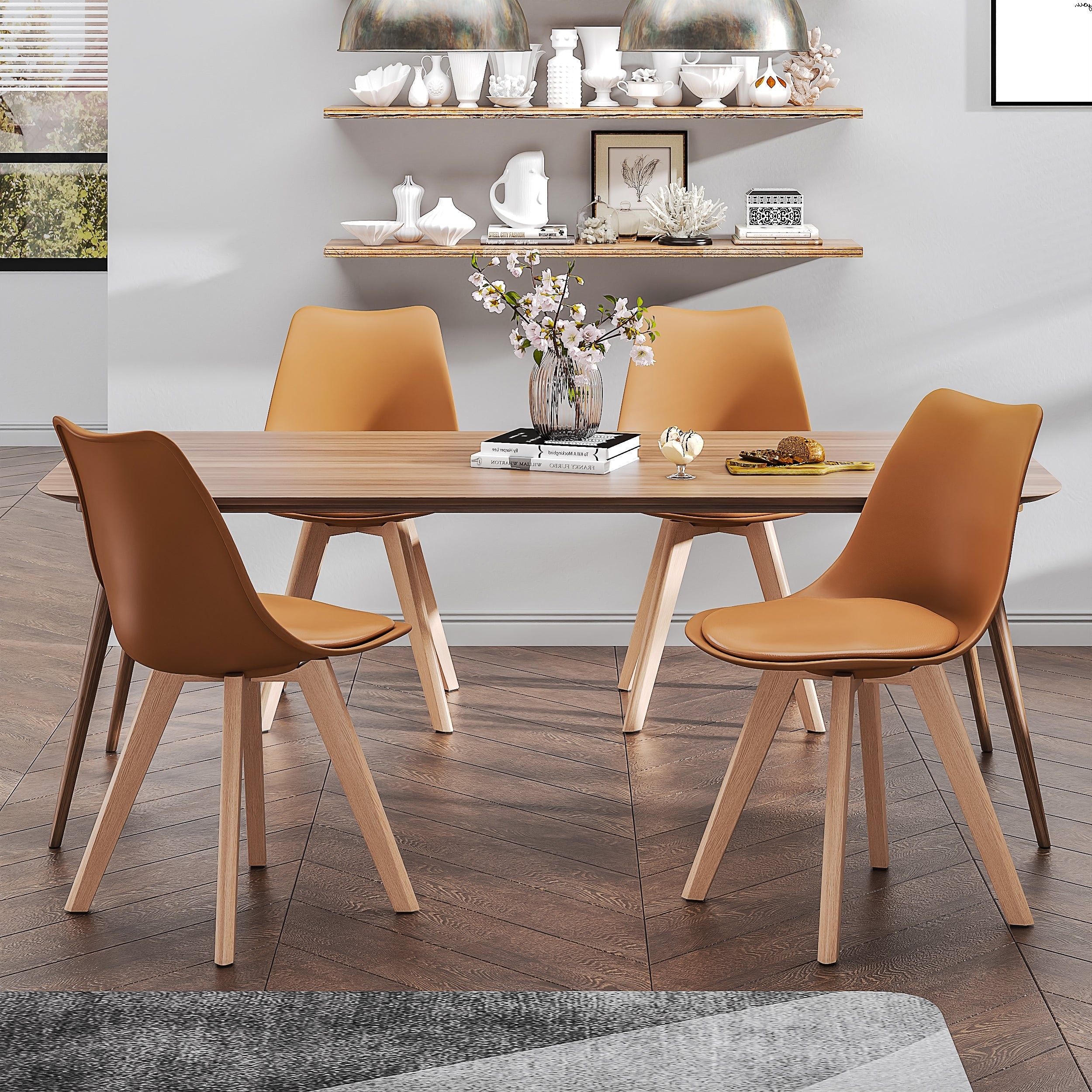 Set of 4 Modern Plastic Dining Chairs PU Leather Seat X-Frame Support Space-Saving Multifunctional Chairs for Living Room
