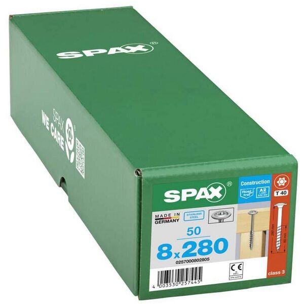 SPAX Holzbauschrauben T40 Tellerkopf Edelstahl A2 8 x 280 mm 50 Stück silber Image
