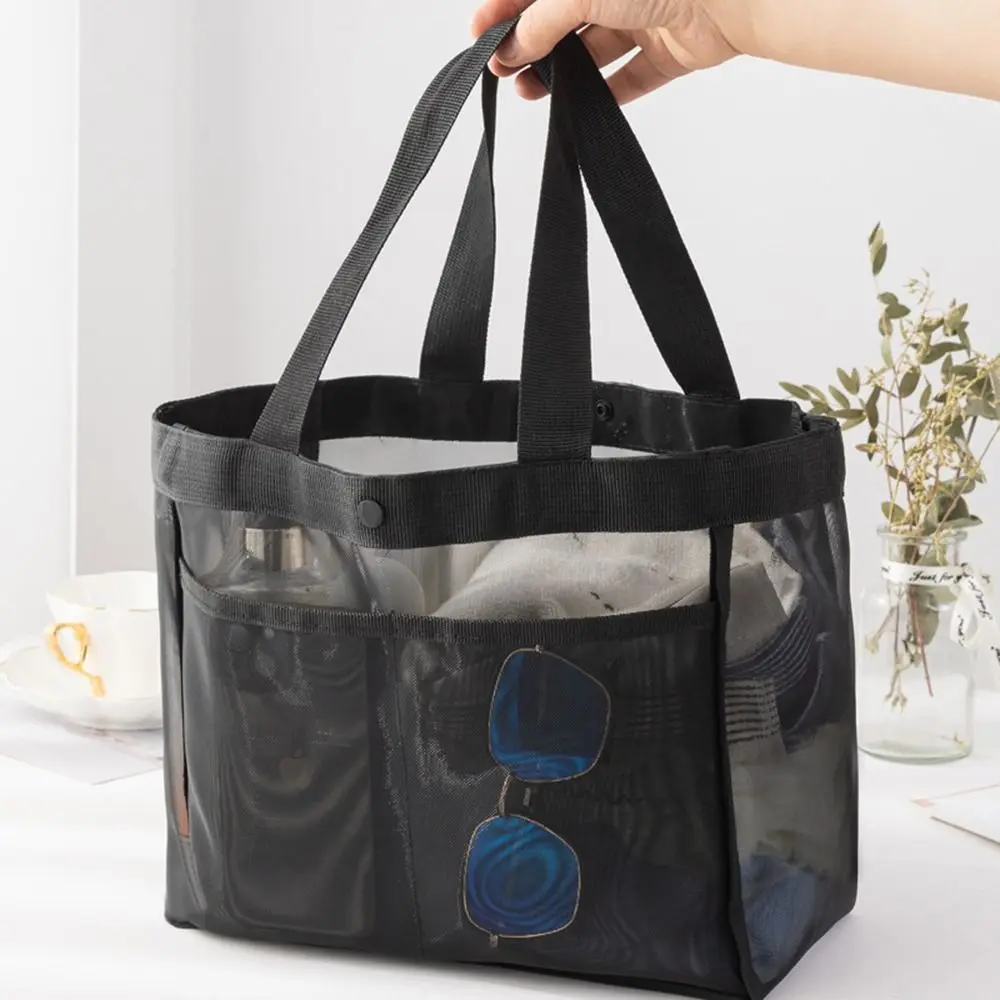 Borsa portaoggetti per trucco cava di grande capacità Borsa a tracolla multifunzionale in rete da donna Borsa da viaggio trasparente Borse da spiaggia