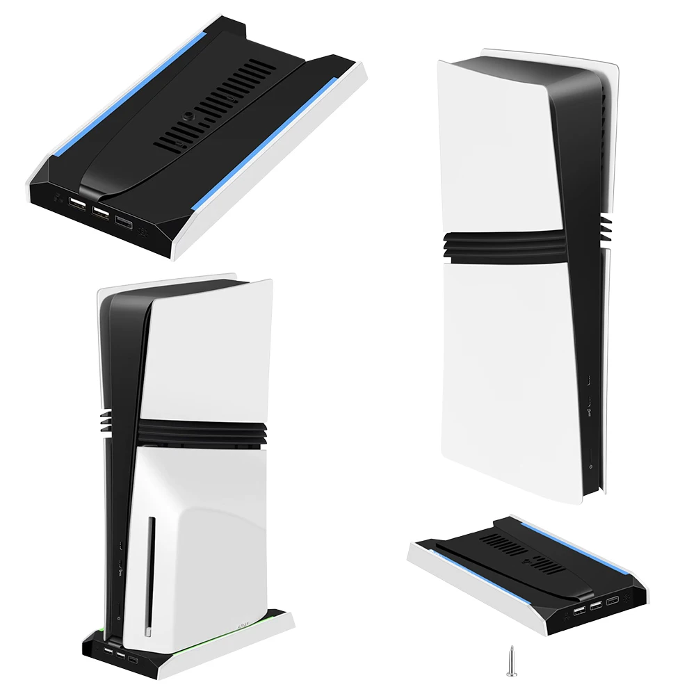 For PS 5 Slim/PS 5 Pro RGB Game Console Base Bracket with 3 USB 2.0 Ports Console Host Stand 8 Light Mode Vertical Station Base