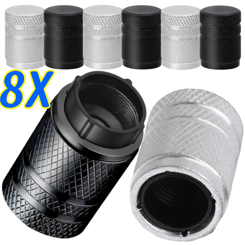 Tappi steli valvola pneumatici per auto Tappi valvola pneumatici stile zigrinatura Stelo ruota Tappo valvola aria Pneumatico in alluminio Accessori universali per auto 4/8 pezzi