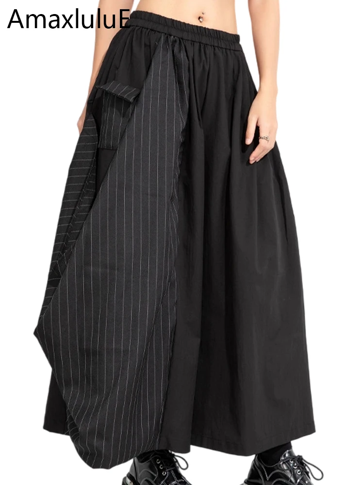 Amax LuluE Herbst Mode Vintage Frauen Lose Klassische Gestreifte Breite Bein Hosen Damen Große Größe Punk Luxus Elastische Taille Hosen