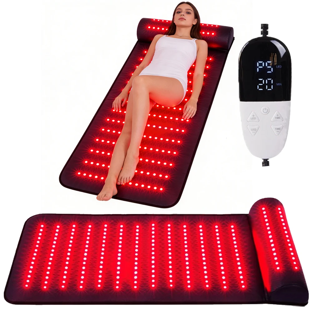 Rotlichttherapie-Matte mit Nackenstütze Ferninfrarot für Nacken-, Rücken-, Schulter- und Knieschmerzen Muskelentspannung Heimgebrauch Spa-Massagegerät Image
