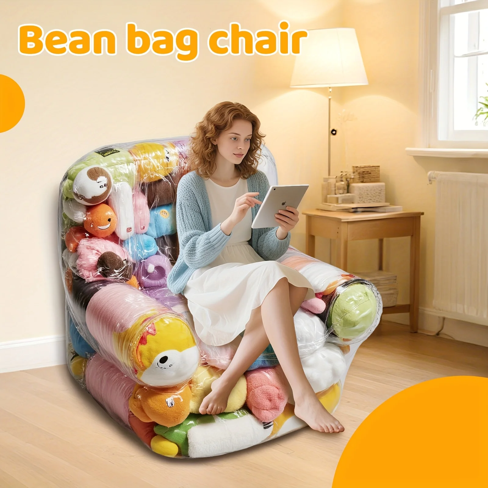 Transparente Sofa-Spielzeug-Aufbewahrung, Sofa-Sitz-Aufbewahrungswerkzeug, geeignet für Plüschtiere und Haushaltsgegenstände, aufblasbarer Stuhl, Sofa-Aufbewahrung