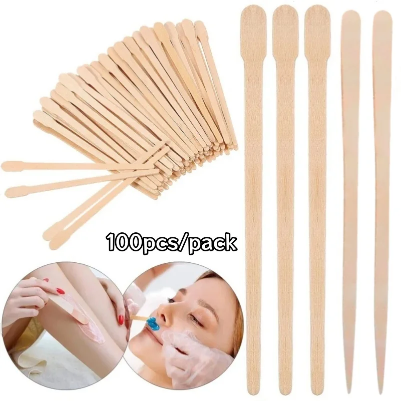 100 Stück Holz-Wachsspatel Einweg-Haarentfernungs-Wachsapplikatoren für Gesicht, Augenbrauen und Lippen zur Spa- und Heimanwendung Image