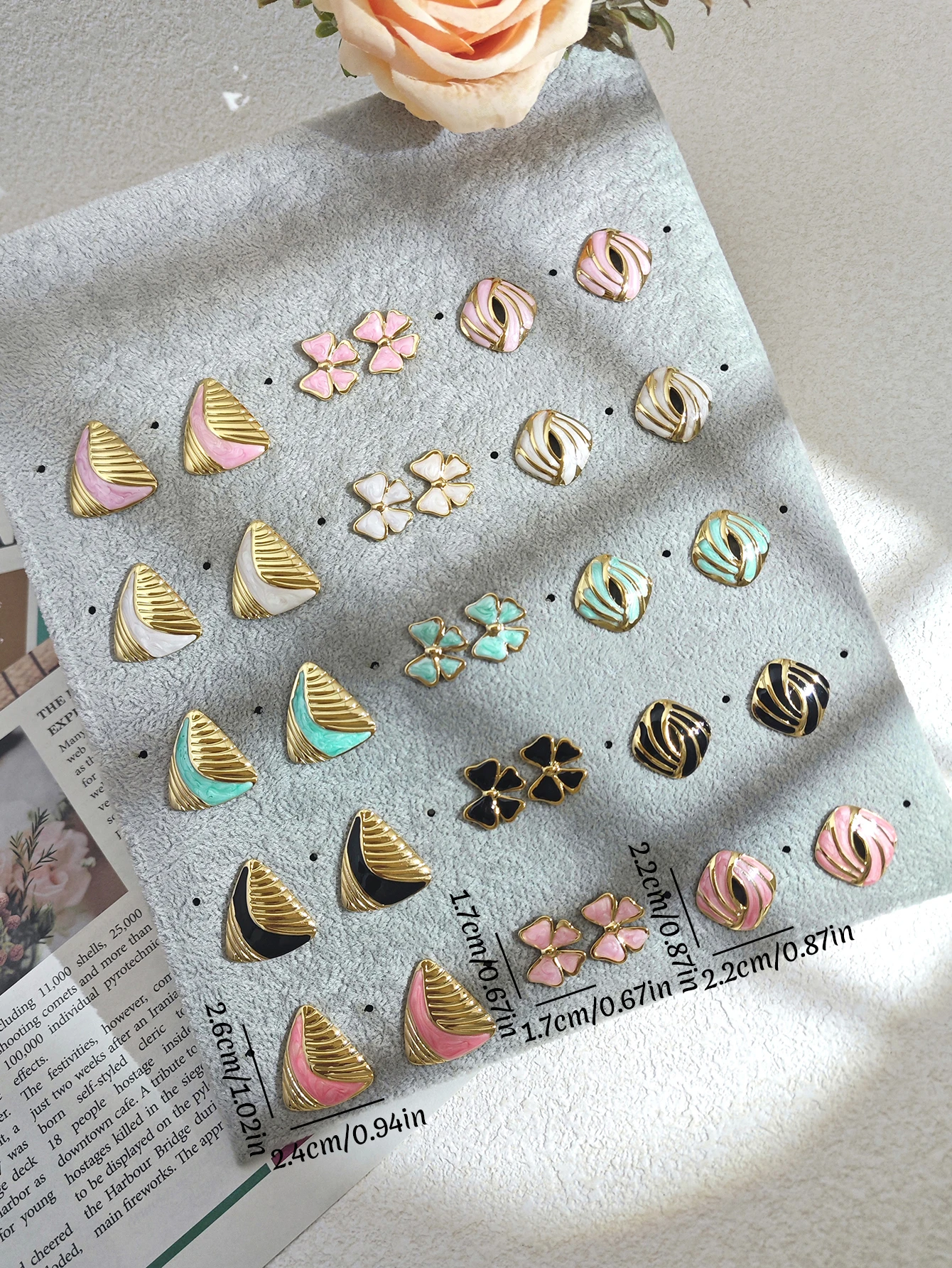 Retro Schleife Geometrische Quadratische Dreieckige Streifen Ohrringe Ohrstecker Trendiger Einfacher Edelstahl-Schmuck für Frauen Image