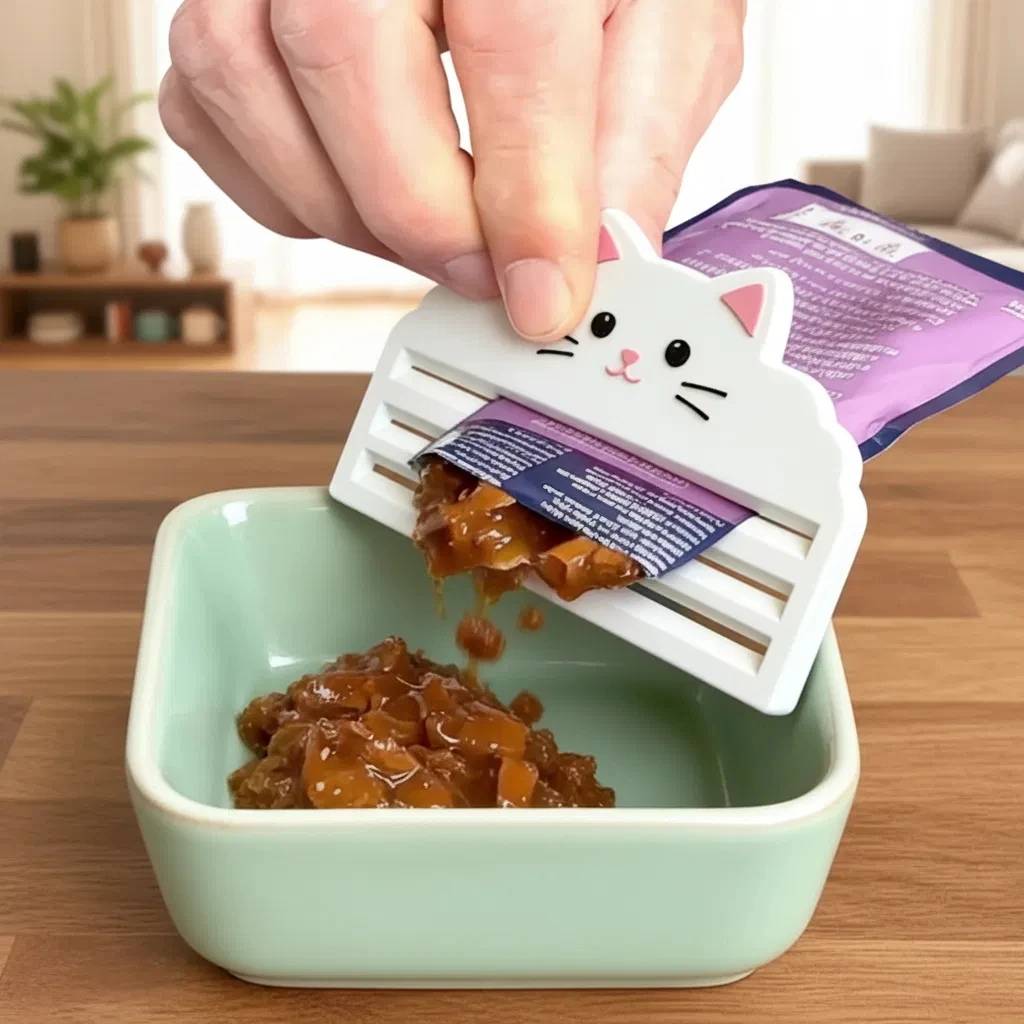 Presse-aliments pour chats / Extrait efficacement les aliments des sacs / Garde les aliments au frais / Alimentation propre / Utilisation facile / Idéal pour les sacs de nourriture