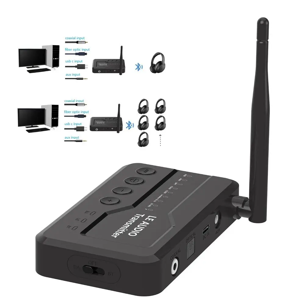 Auracast LE Audio Sender LC3 Verlustfreier Bluetooth 5.4 Audio Sender Low Latency Typ-C Wireless Stereo Adapter Image