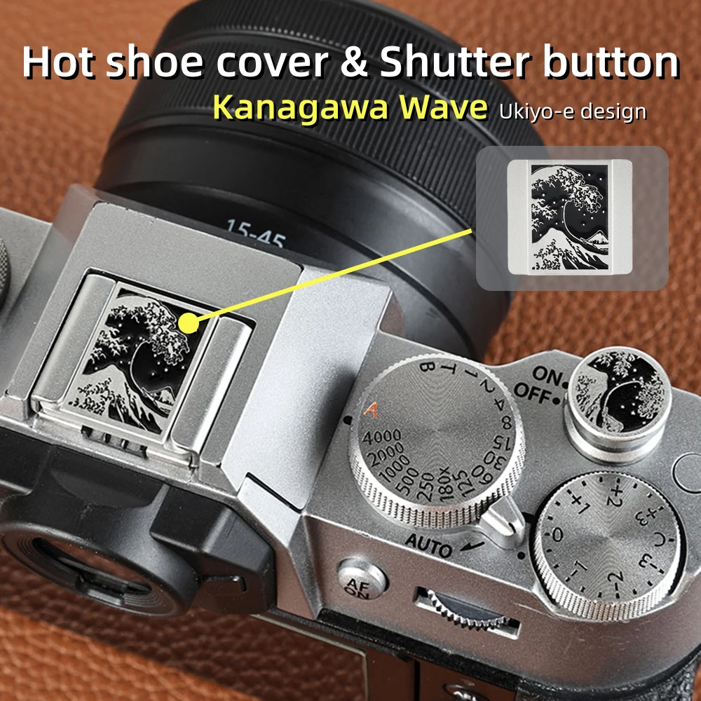 Great Wave Off Kanagawa Metall-Kamera-Hotshoe-Abdeckung und Auslöseknopf für Canon Nikon Z8 Leica Fuji XT5 XT50 XM5 XT30II Zubehör Image