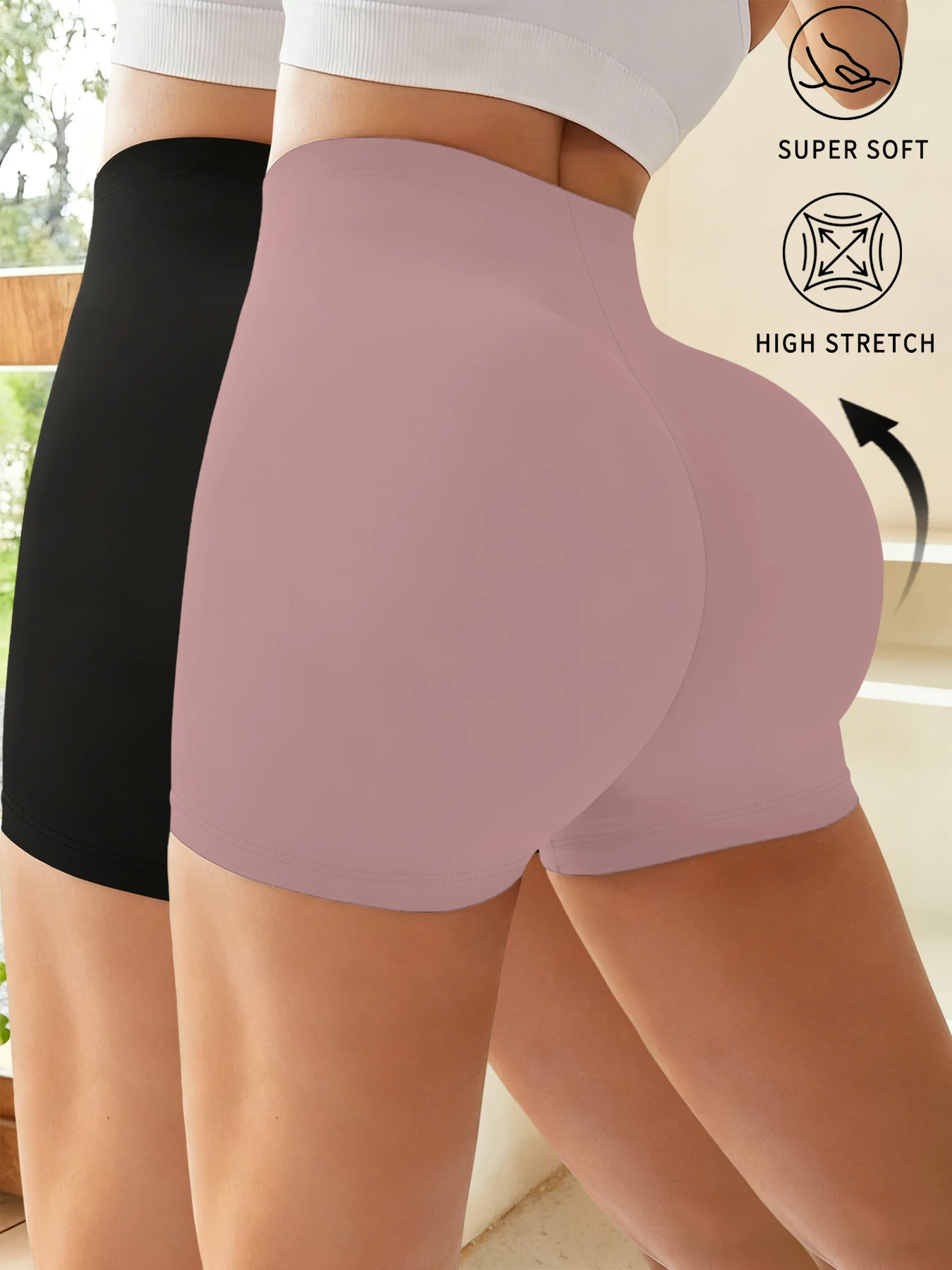 Lot de 2 shorts de sport à haute élasticité pour femmes, shorts de cycliste super doux pour le yoga, la course à pied, la gym, la remise en forme, vêtements de sport pour femmes